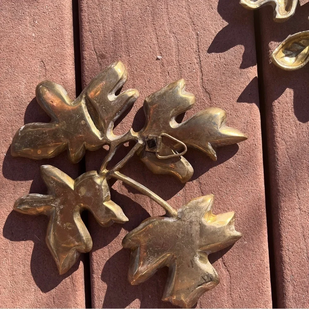 Vintage Brass Leaf Wall Plaques, 1970's Mid Century Brass Leaves, Set of 3